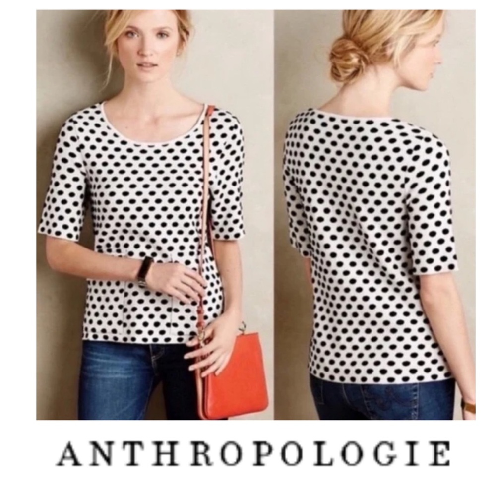 Anthropologie Moth Black and White Polka Dot Sweater Top